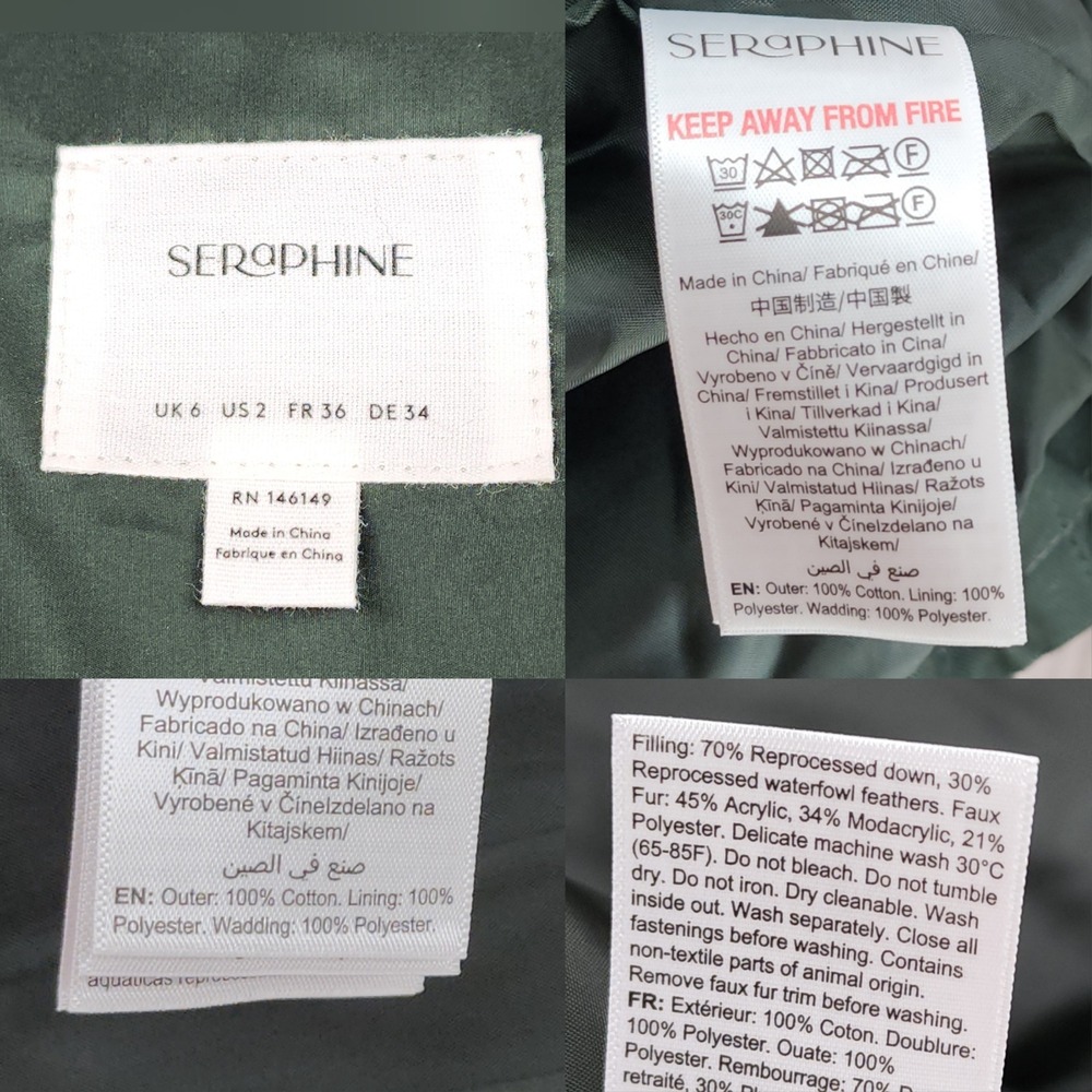 Seraphine Parka 2 Canvas Green Faux Fur Hood Down Fill Maternity Utility Jacket - Picture 4 of 12